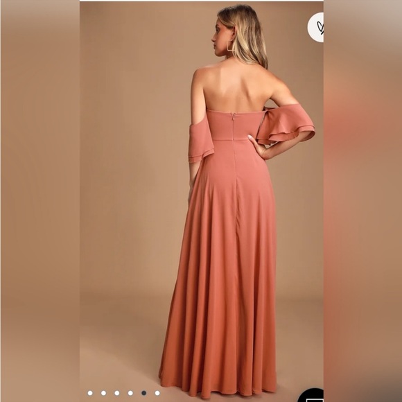 Lulu's Abbington Off-the-Shoulder Bridesmaid Maxi Dress in Dusty Rose, Size S - Picture 9 of 15